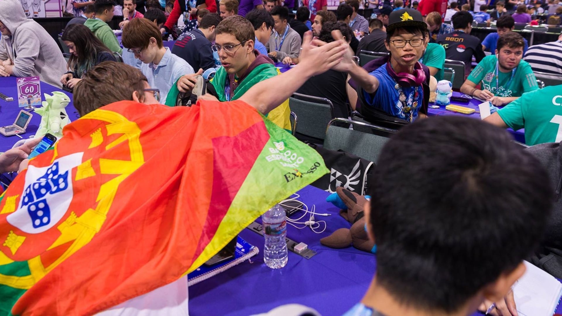 Cunha (left) competes at the 2017 Pokemon World Championships in Anaheim, California.