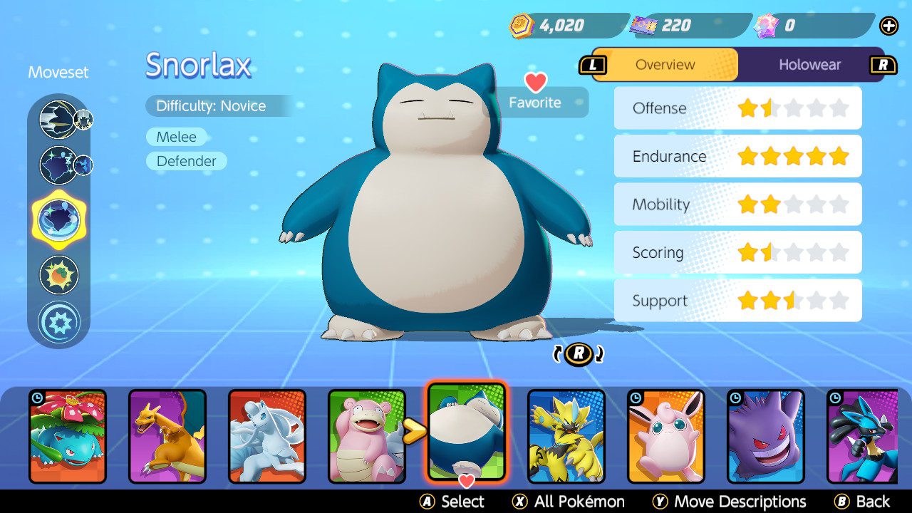 Snorlax's stats in Pokémon UNITE.