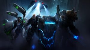 Silhouettes of three Heroes of the Storm characters including Morales