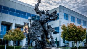 world of warcraft statue outside of activision blizzard kotick