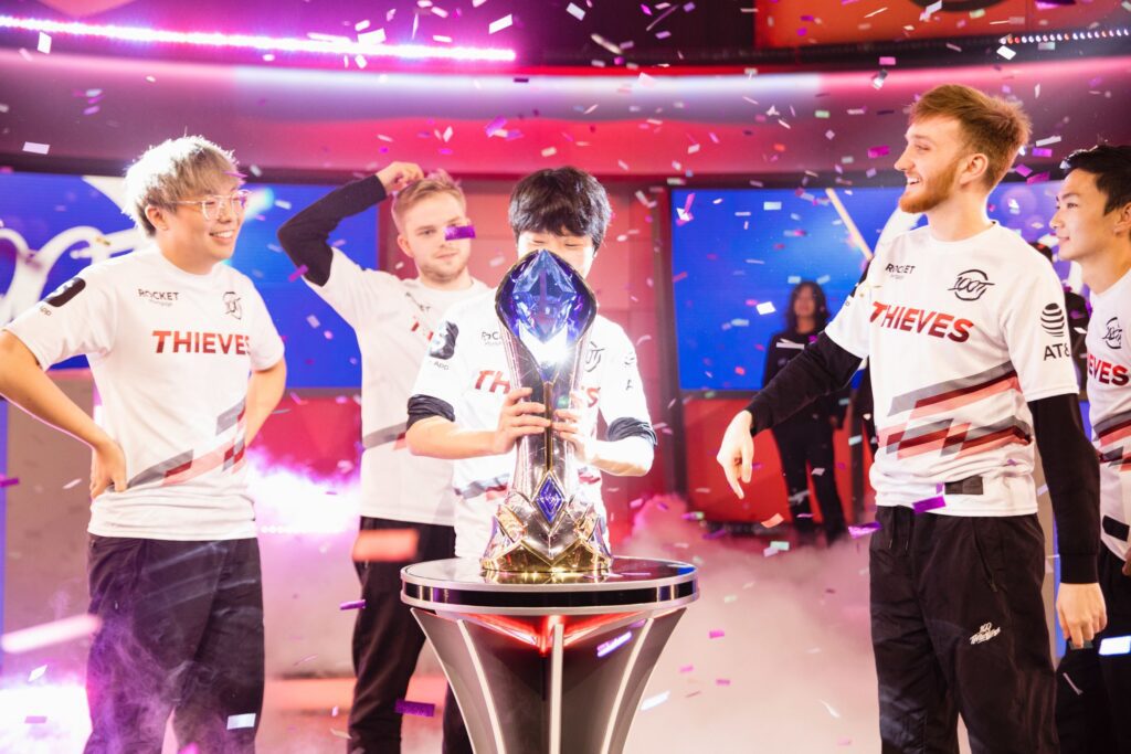 Someday holds the LCS trophy after defeating Team Liquid 3 to 0