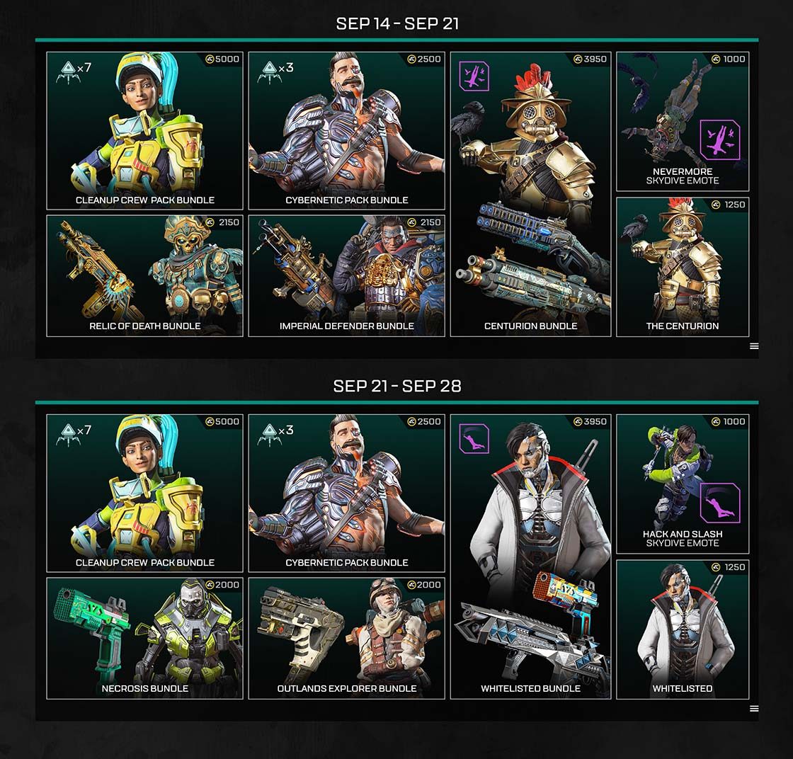 A screenshot of the Evolution event calendar with all the cosmetics