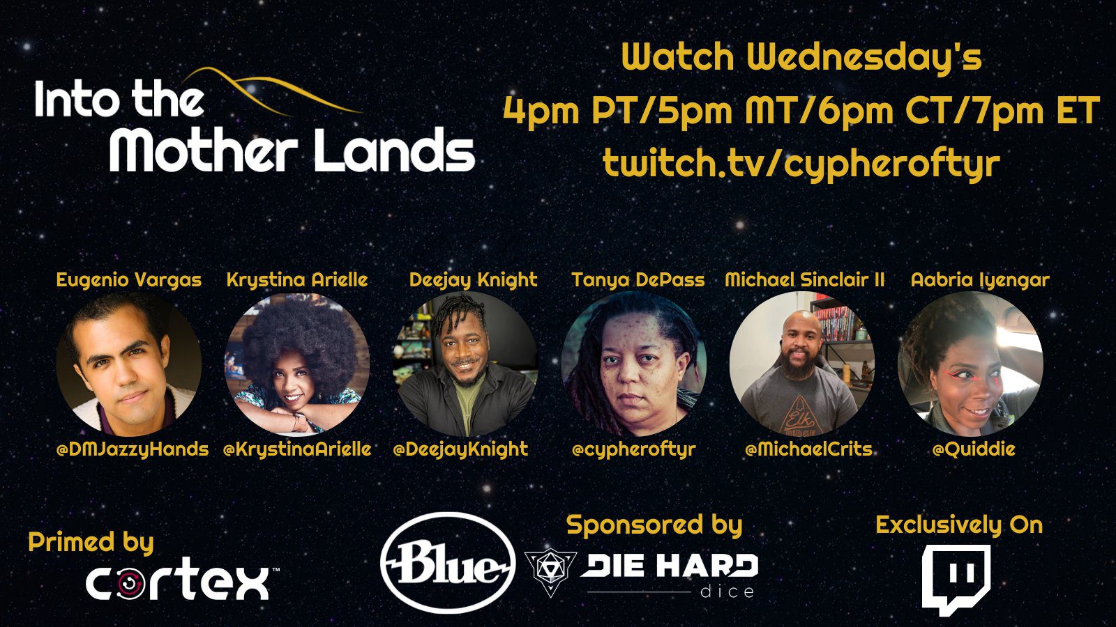 Graphic for Into the Motherlands with the full cast listed, including DePass