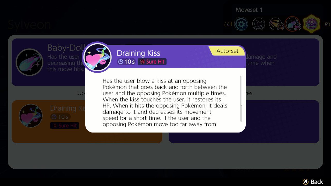 Screenshot of Sylveon's draining kiss move