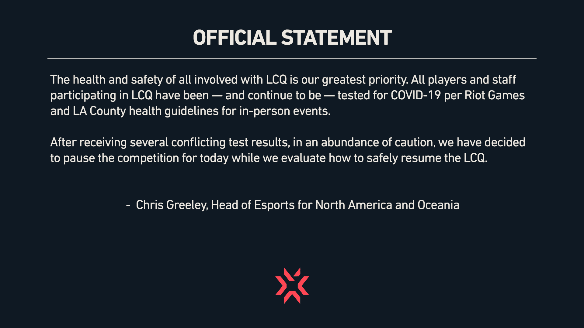 Riot NA LCQ Official Statement on postponing the tournament until further notice