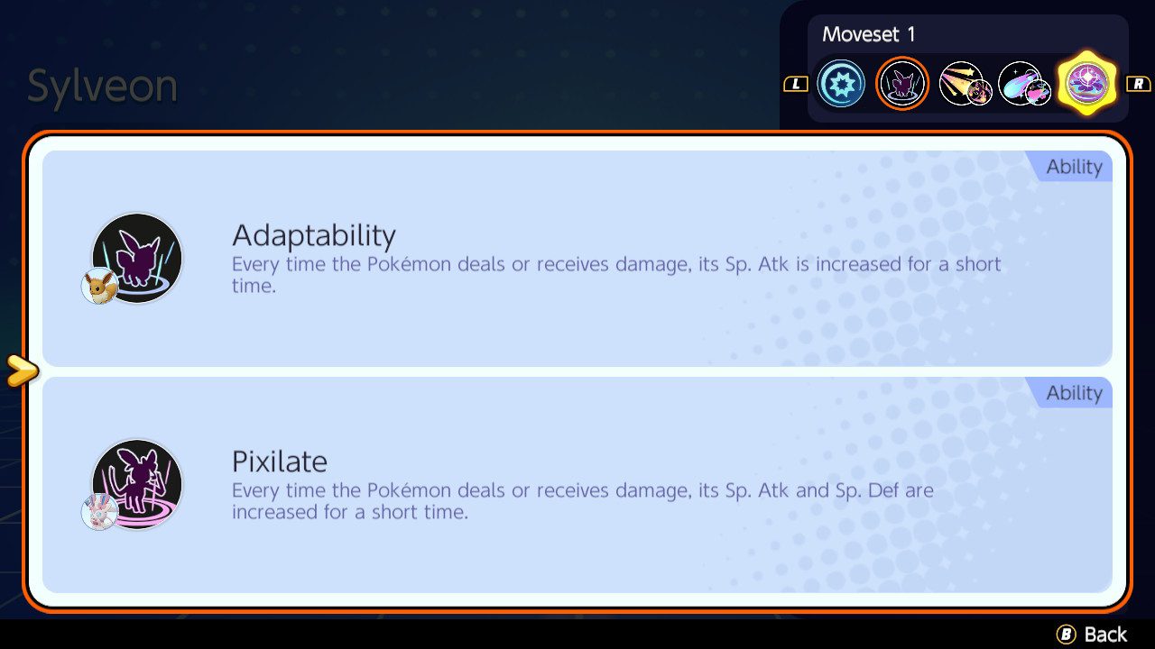 Screenshot of Sylveon's passive abilities