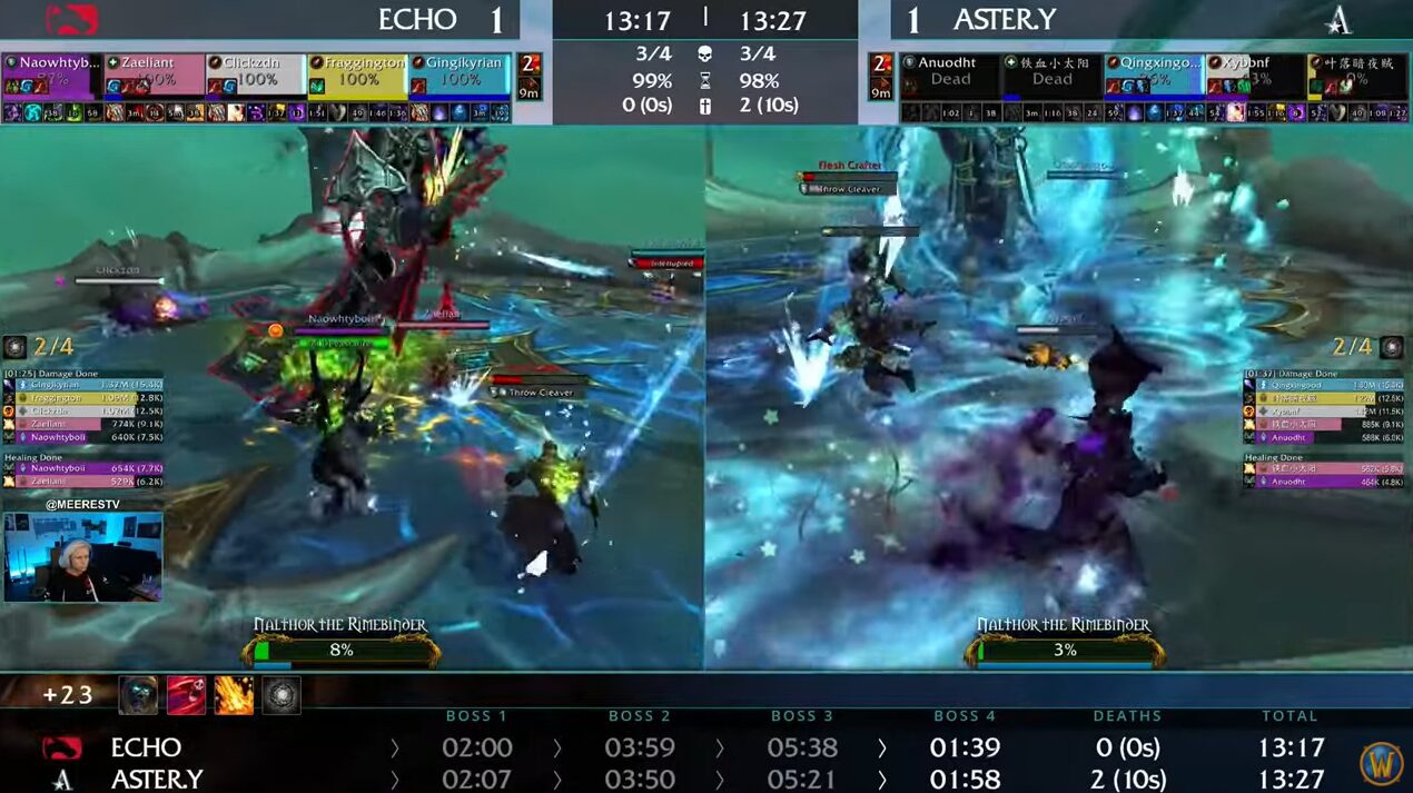 Echo versus Aster.Y against Nalthor the Rimebinder during the World of Warcraft Mythic Dungeon International Global Finals