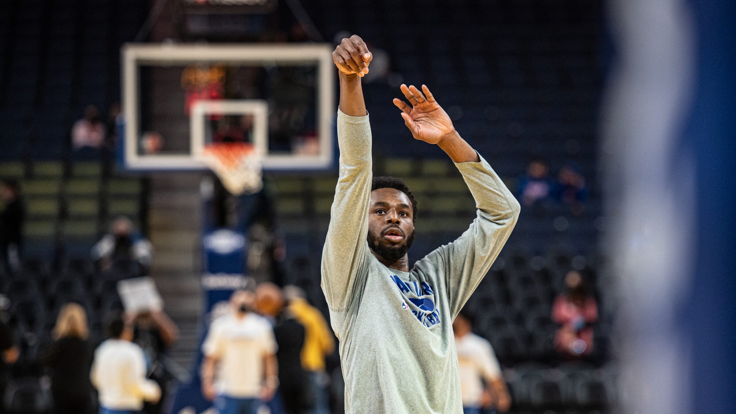 A Warriors player warms up for his game at the Chase Center
