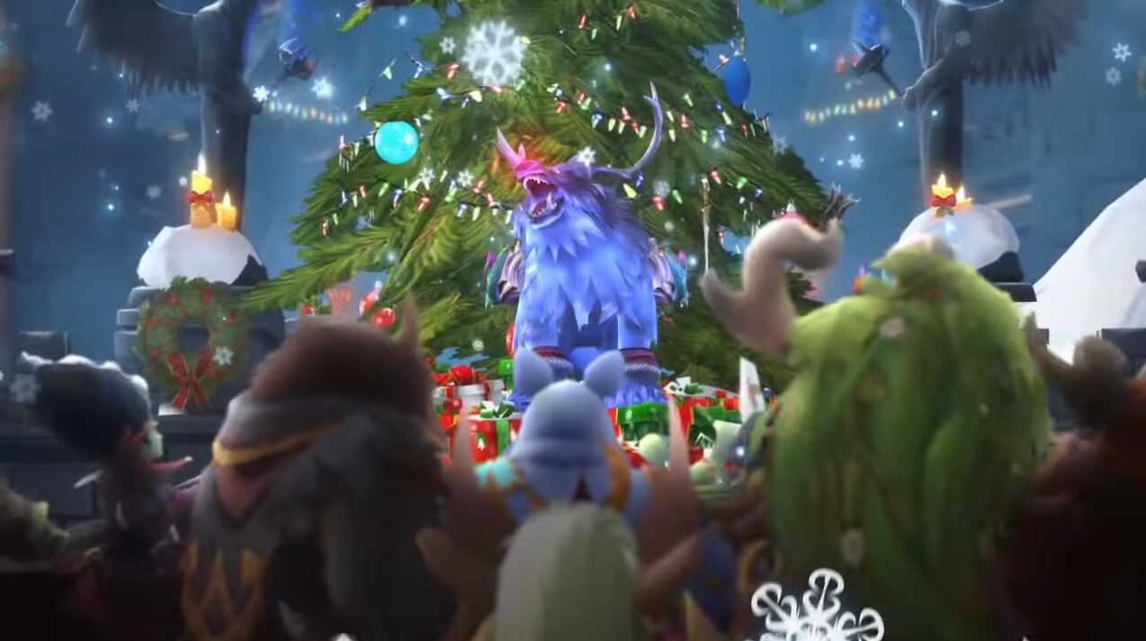 Rehgar in his Ghost Wolf form using the Great-father Winter skin