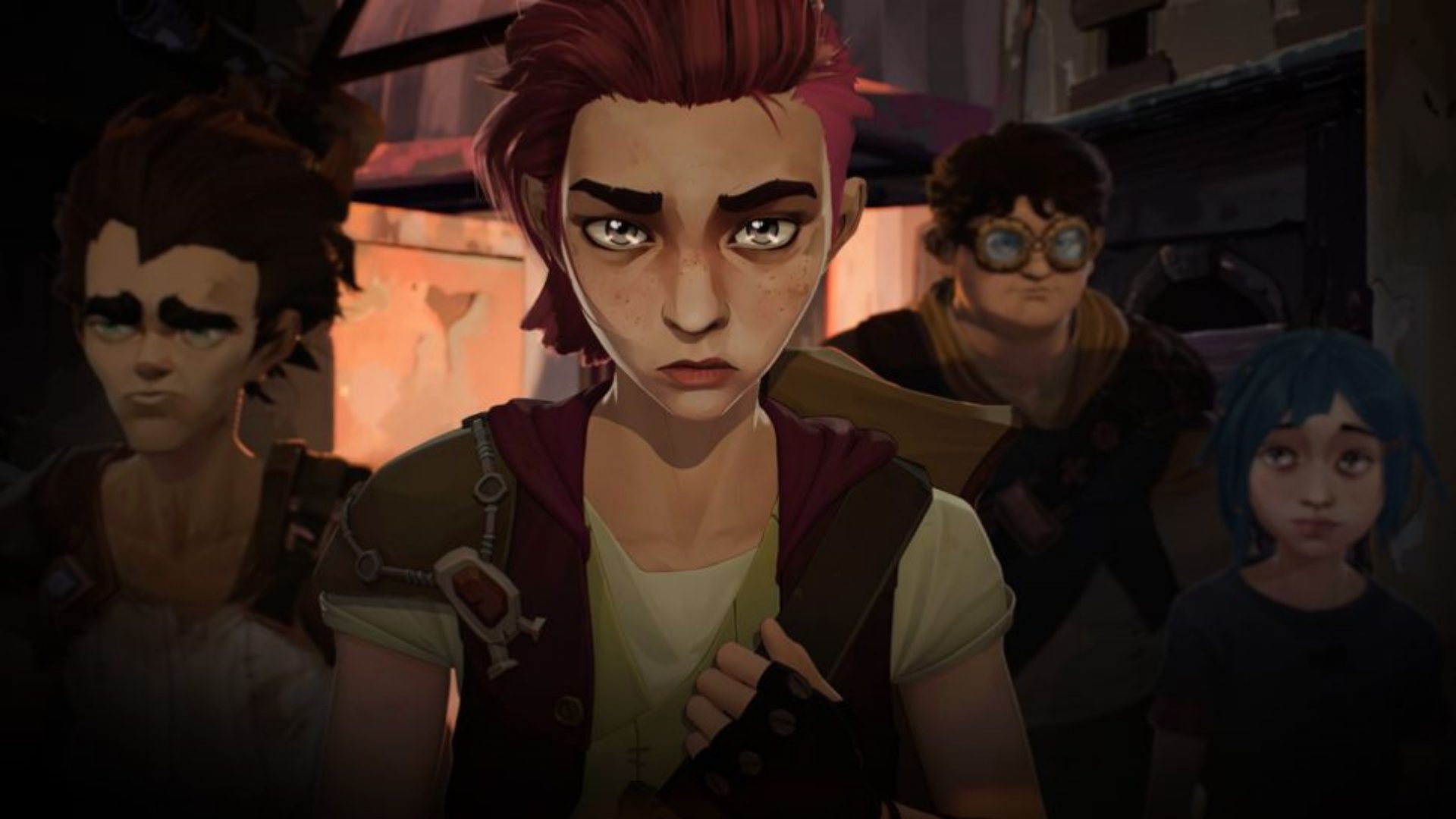 A still image of Vi's crew from arcane episode 1