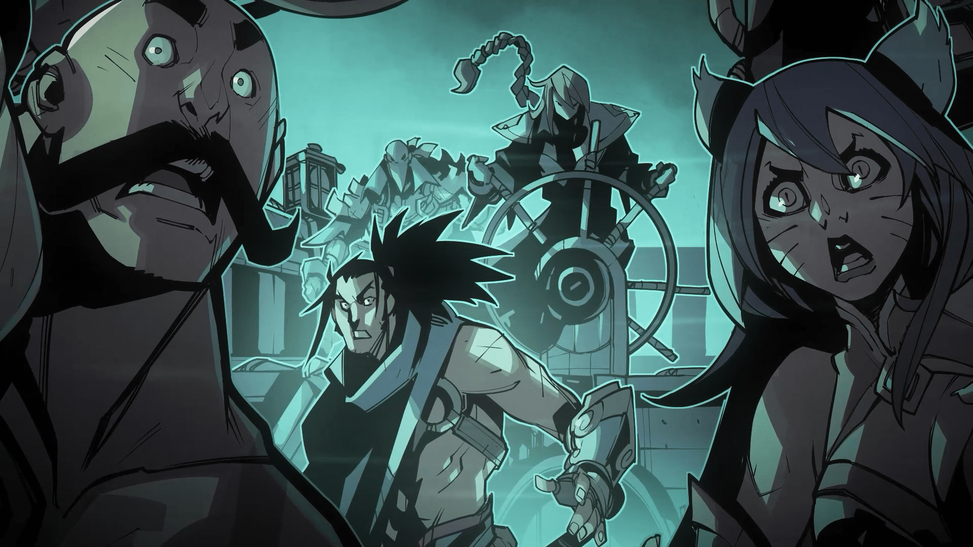 The comic book style art of Ruined King's cut scenes featuring Braum, Yasuo, Ahri and Miss Fortune
