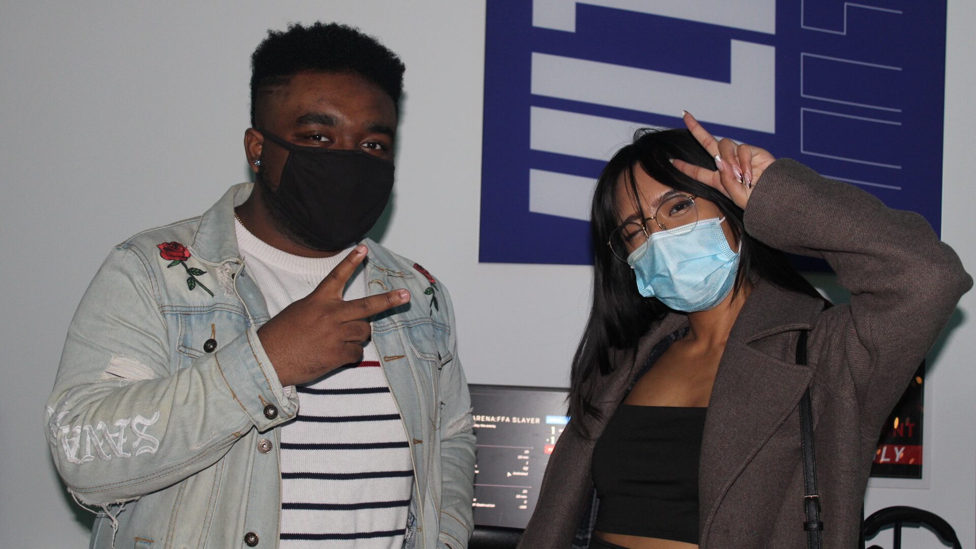 Marcus Brown and Kathryn Vejesus in the TD Player Lounge within the Red Bull Gaming Studio