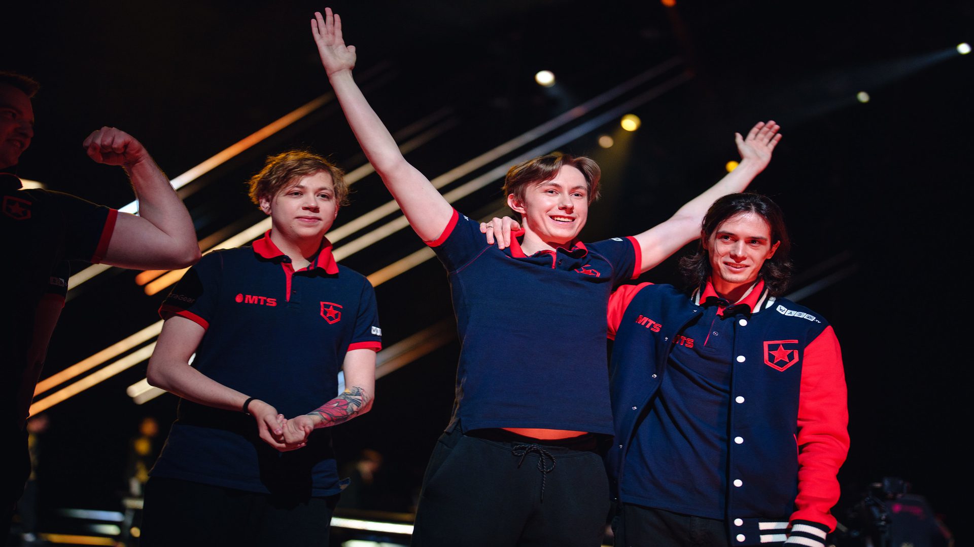 Team Gambit Esports' Timofey "Chronicle" Khromov celebrates a win at the VALORANT Champions Groups Stage on December 4