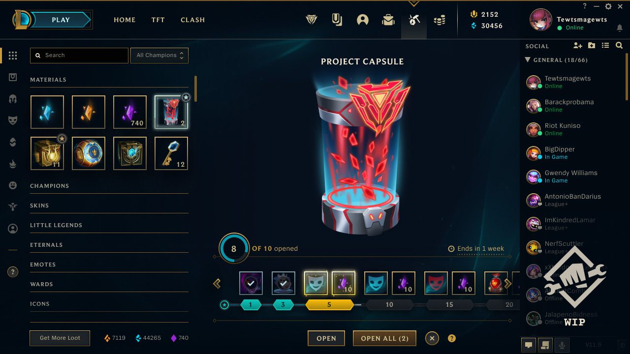 Screenshot of the project capsule screen of the new battle pass