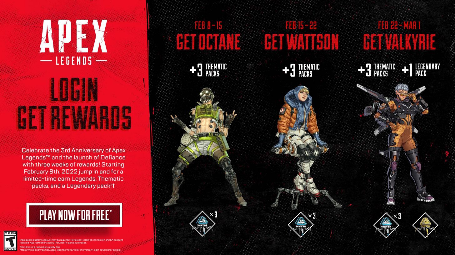 Apex Legends 3rd year anniversary login rewards