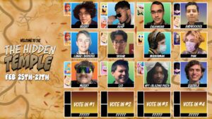 A graphic showing the eight invited players and four qualified players for The Hidden Temple.