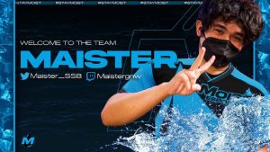 The graphic depicting Maister in a Moist Esports jersey.