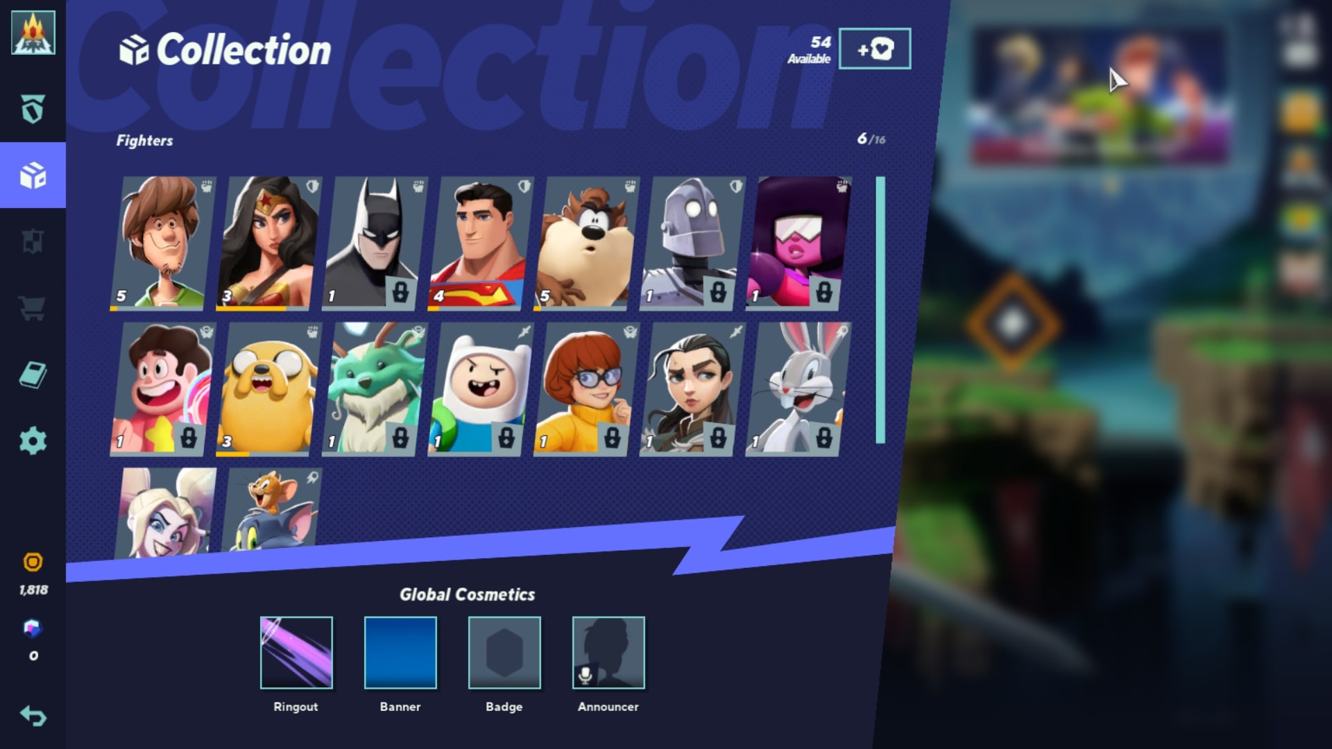 The Collecton page in MultiVersus