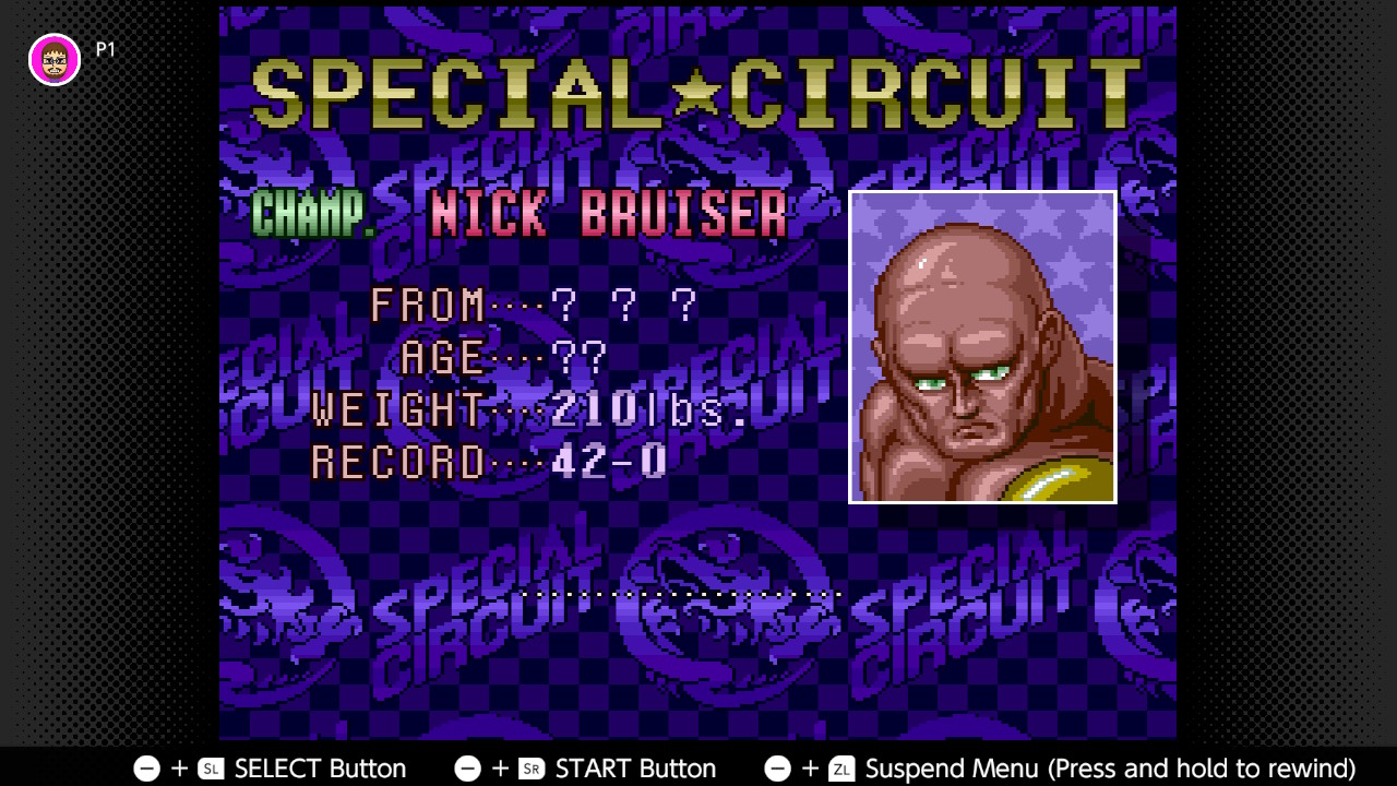 The character information screen in Super Punch-Out!!