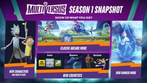 The MultiVersus Season 1 Snapshot graphic, including cosmetics from the battle pass.