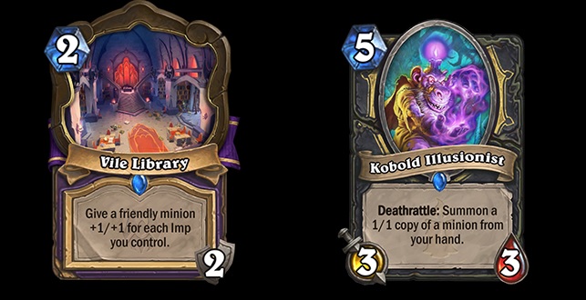 The Vile Library and Kobold Illusionist cards in Hearthstone