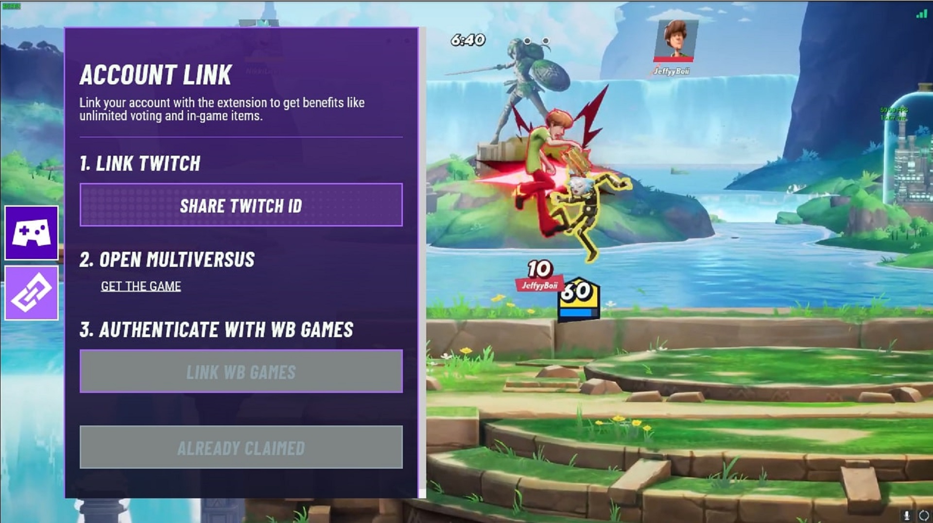 MultiVersus Twitch extension menu